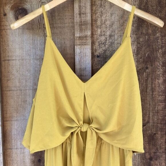 Mustard Seed Yellow Goldenrod V-neck Popover Tie Front Wide Leg Jumpsuit - Picture 4 of 11